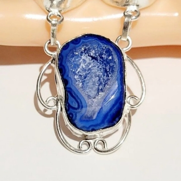 Natural Druzy 925 Silver Necklace - Picture 8 of 8